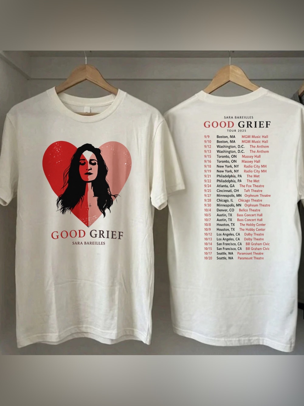 Sara Bareilles Good Grief Tour 2026 Red Heart Concert Music Vintage T-Shirt